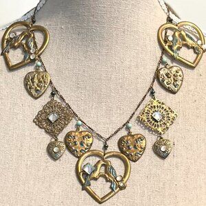 🙂🆕🩷Eye-catching Vintage Handmade Swarovski® Crystal & Brass Chunky Necklace